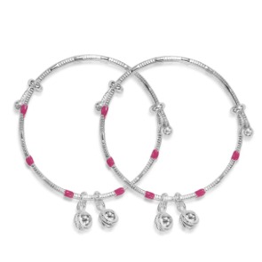 silver 925 sterling pink enamel bangle set of 2 for kids rj-s9b07