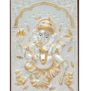 Dancing ganesha 999 pure silver god photo frame