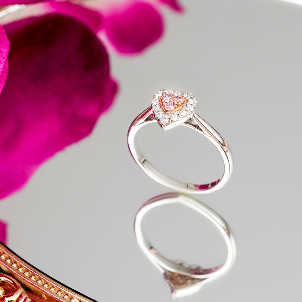 PINK RING HEART SHAPE DIA RING