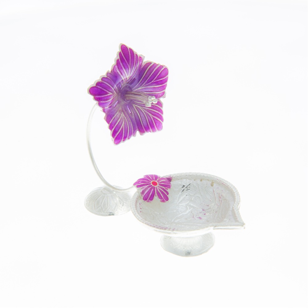 Purple Flower Silver Diya