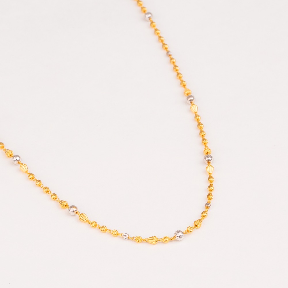 Fancy rhodium balls 22kt gold mala