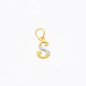 Dual tone s letter 22kt gold pendant