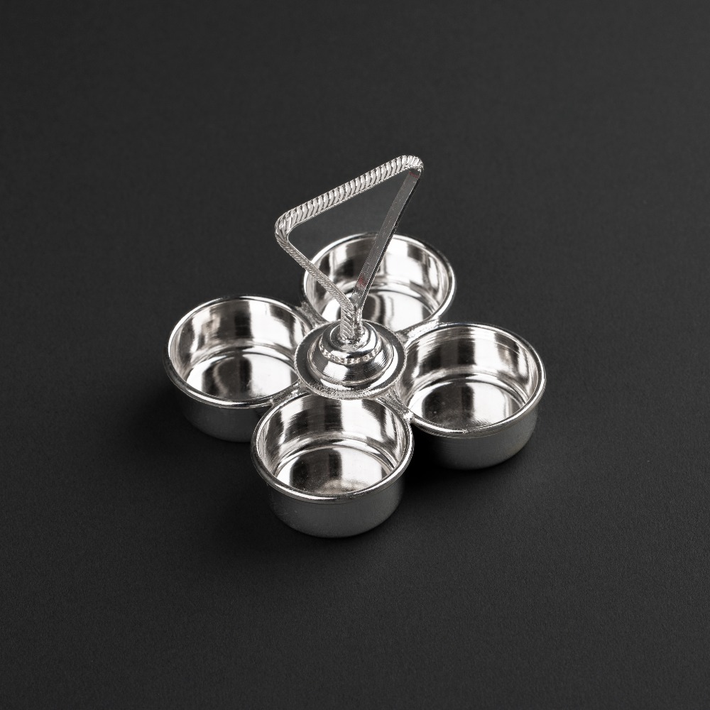 Silver Plain 4 in 1 Haldi kumkum Karanda
