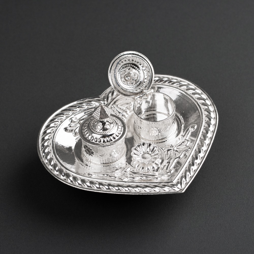silver Heart Plate Haldi-Kumkum Karanda