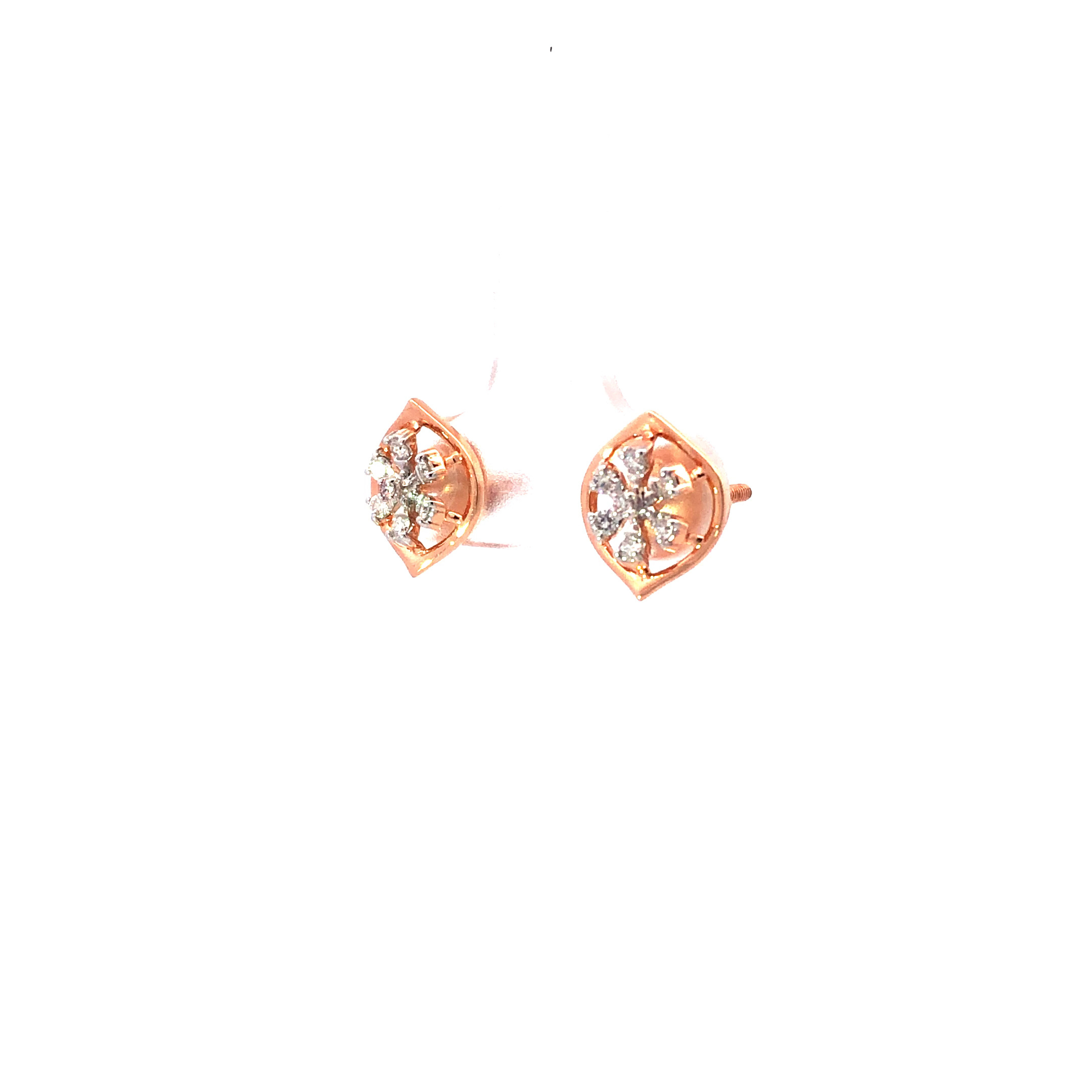 18kt almond shape diamond rosegold earrings