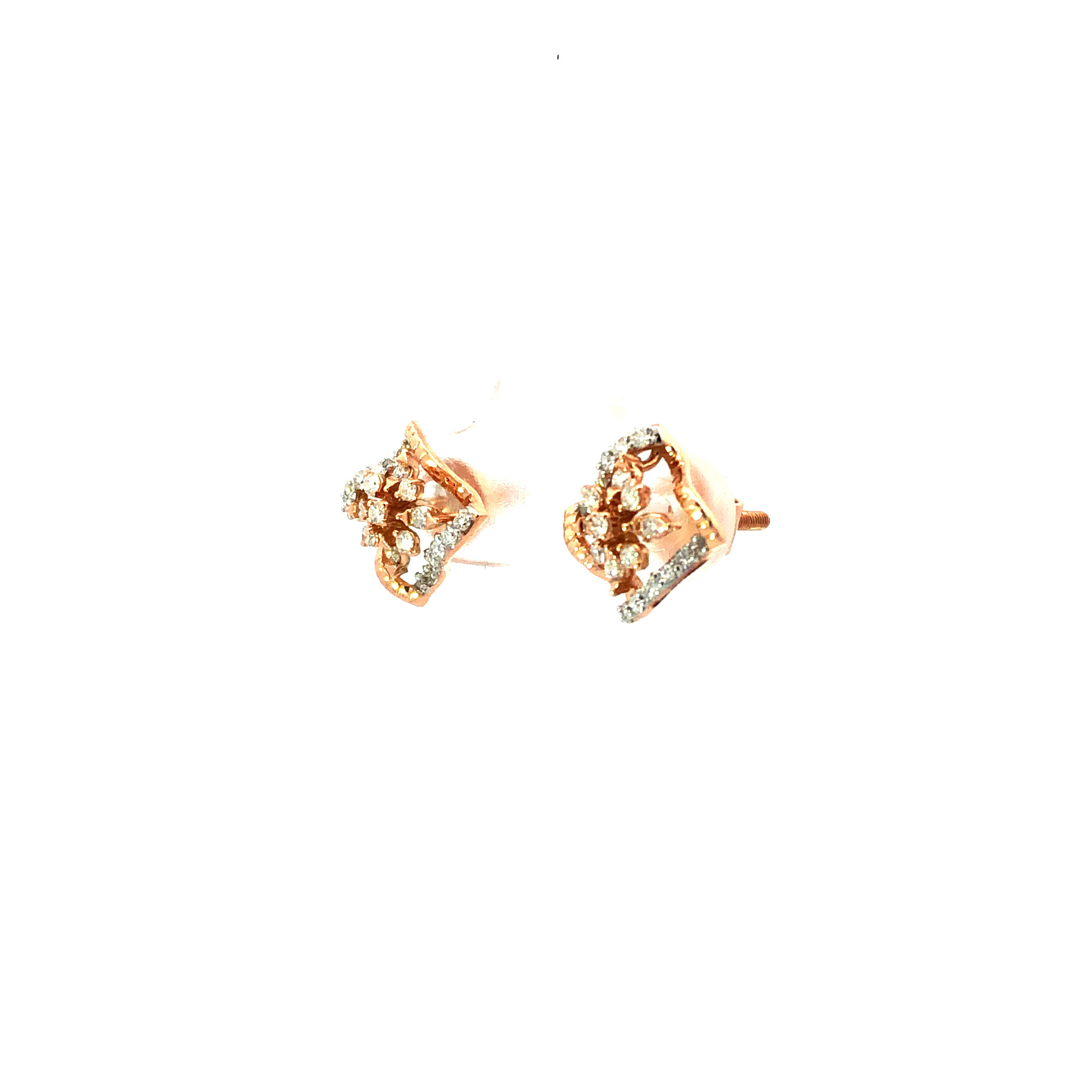 18kt diamond square curved earrings in rosegold