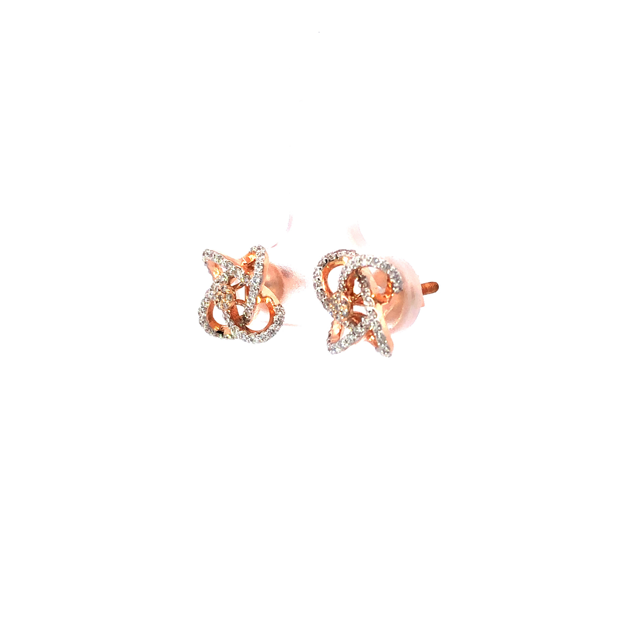 18kt daimond mandorla design stud earrings in rosegold