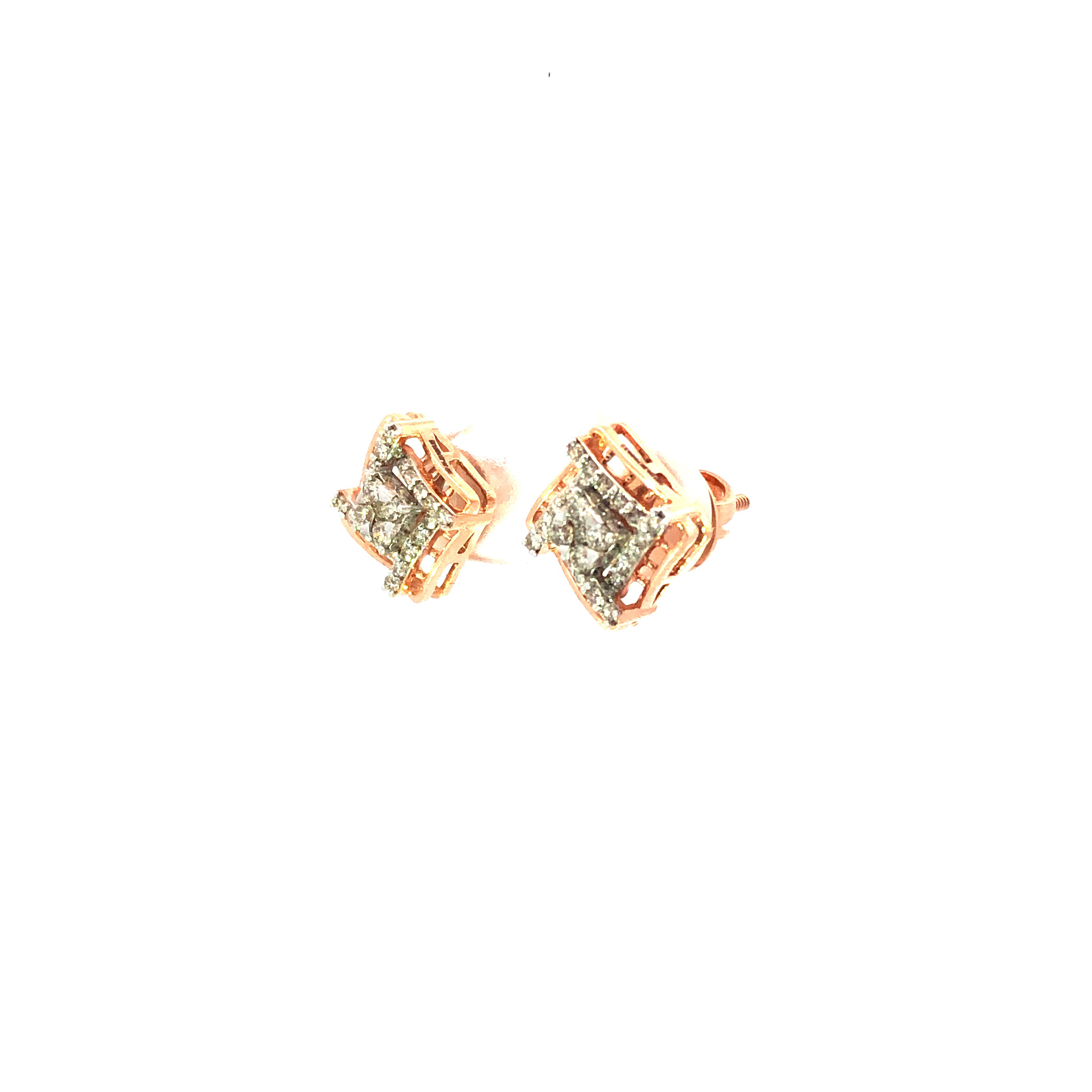14kt rhombus shape diamond studs in rosegold