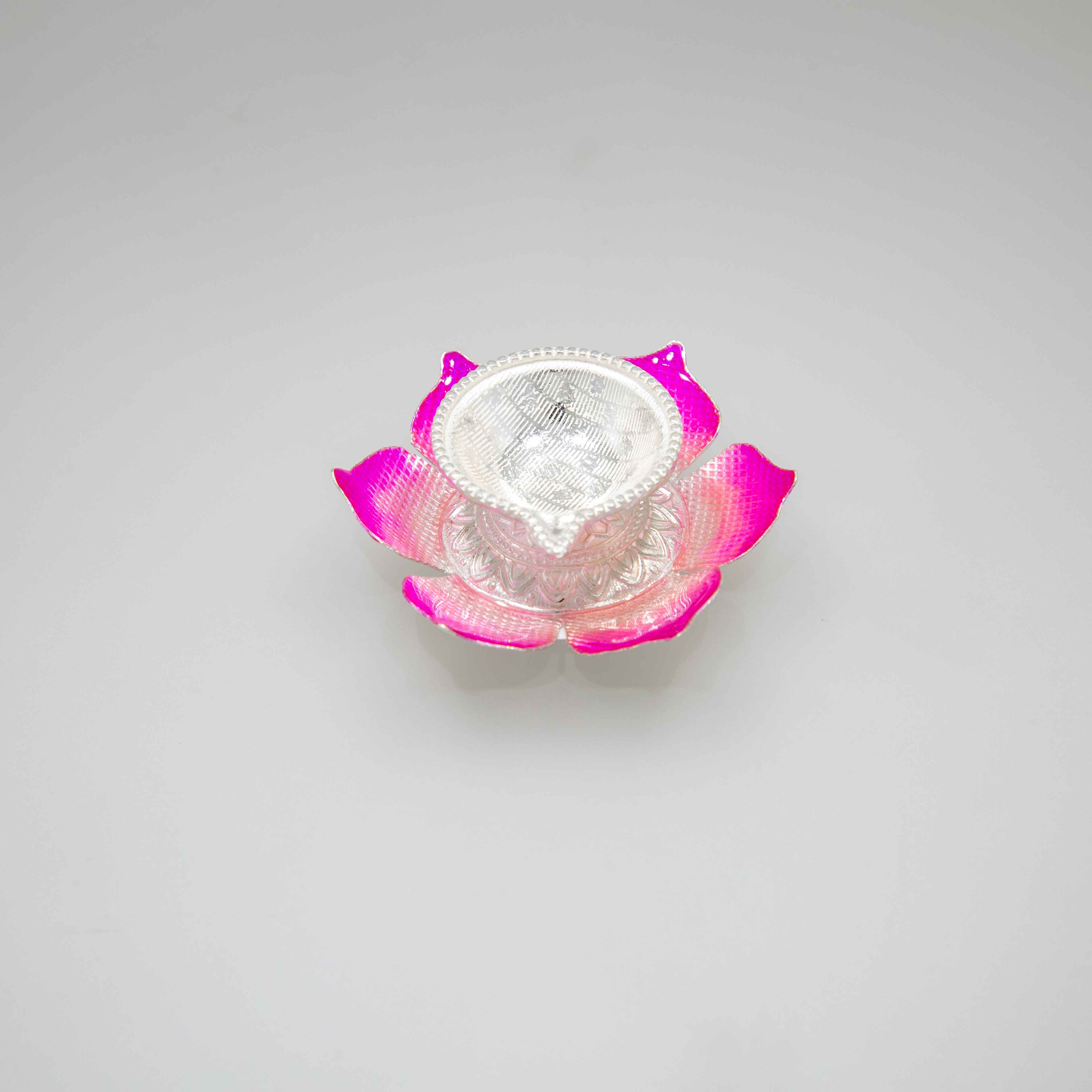 Pink Flower Silver Oil Lamp