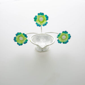 Silver Greenish Blue Color Triplet Flower Diya