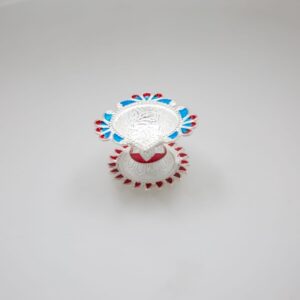 Bluish Red Color Silver Diya