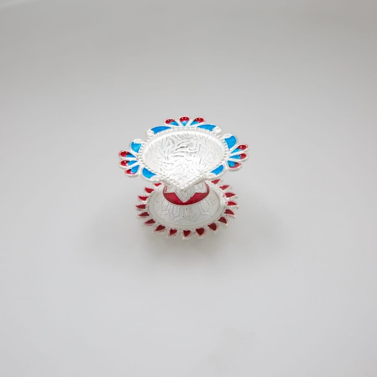 Bluish Red Color Silver Diya