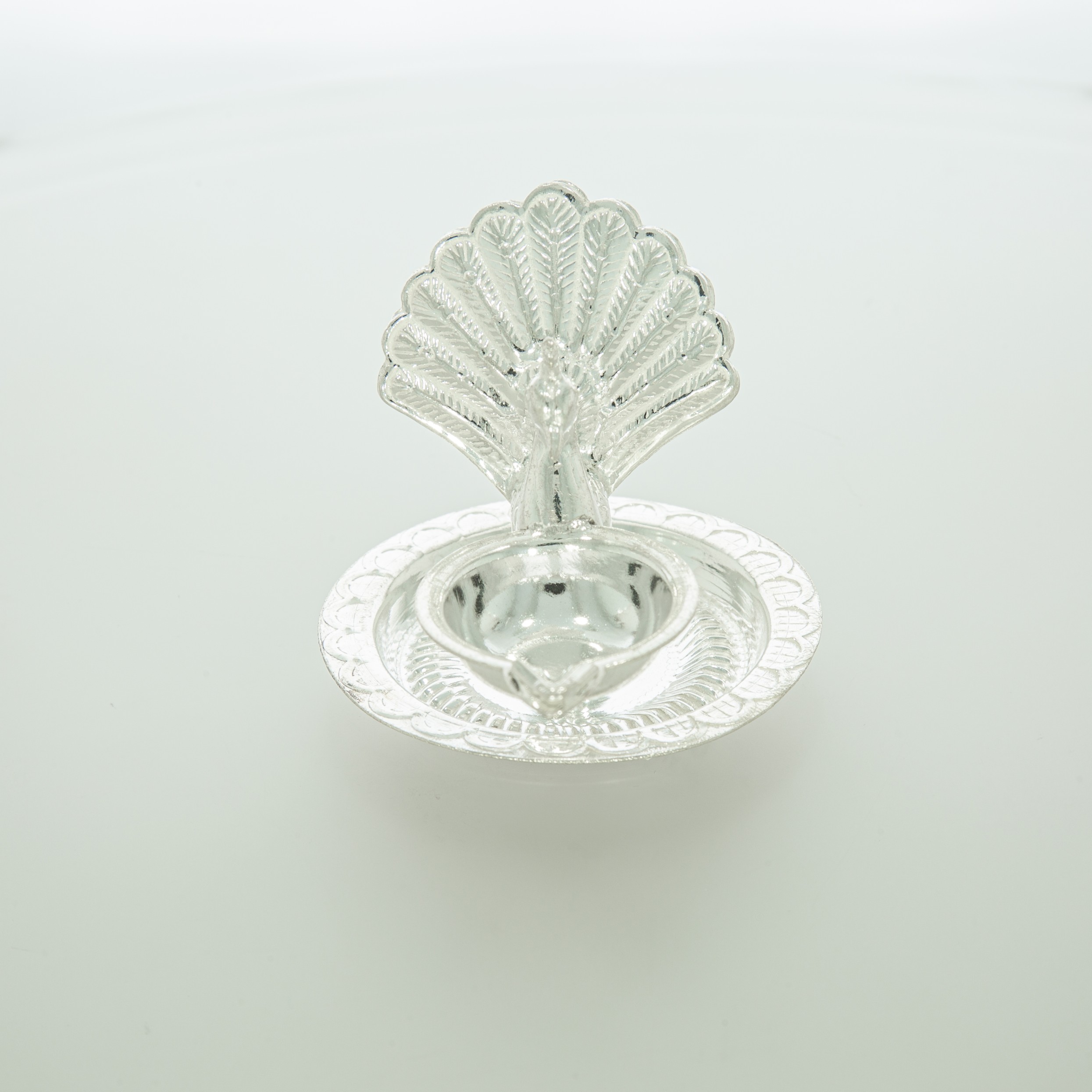 Peacock Design Silver Deepak