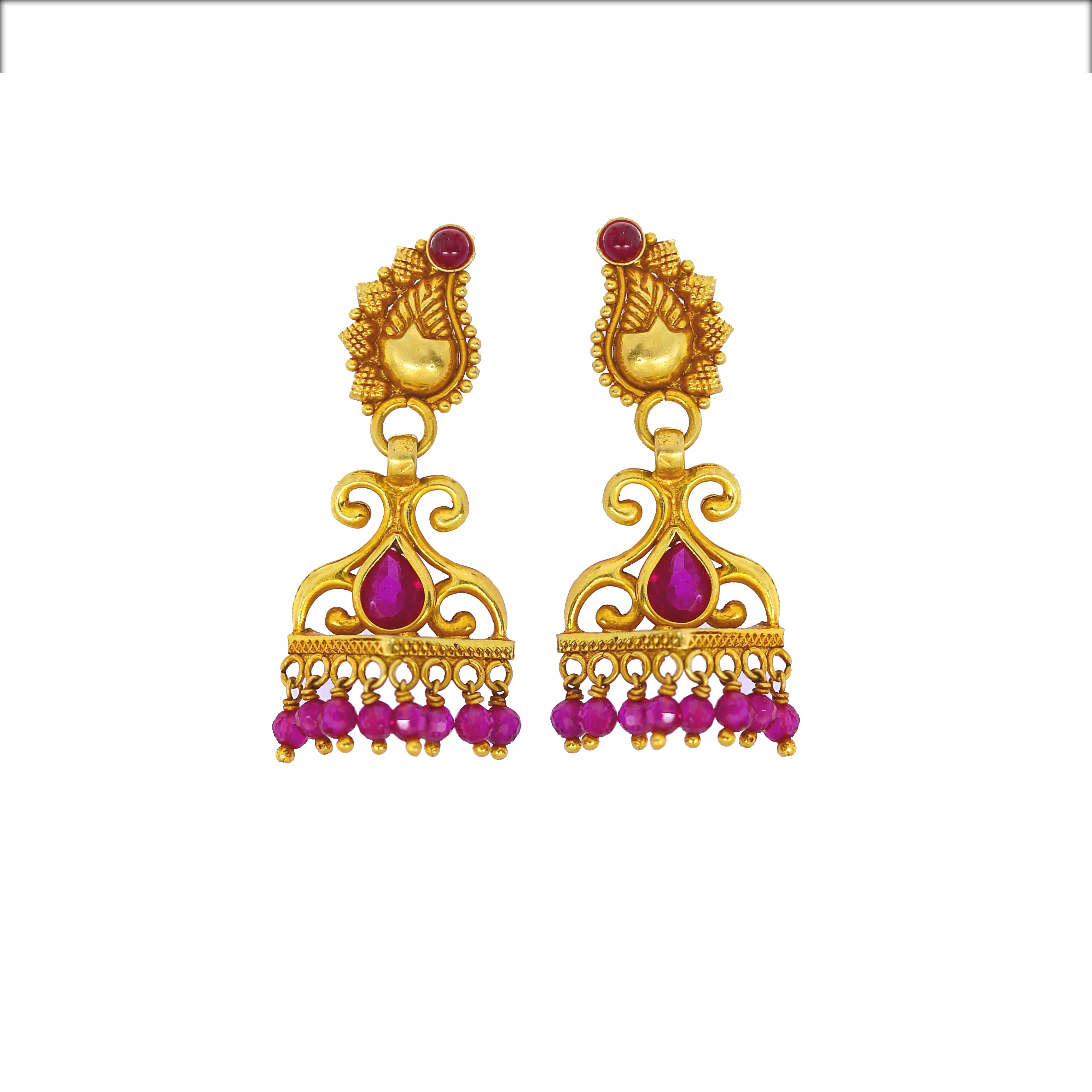 Leafy pattern 22k gold jhumki design