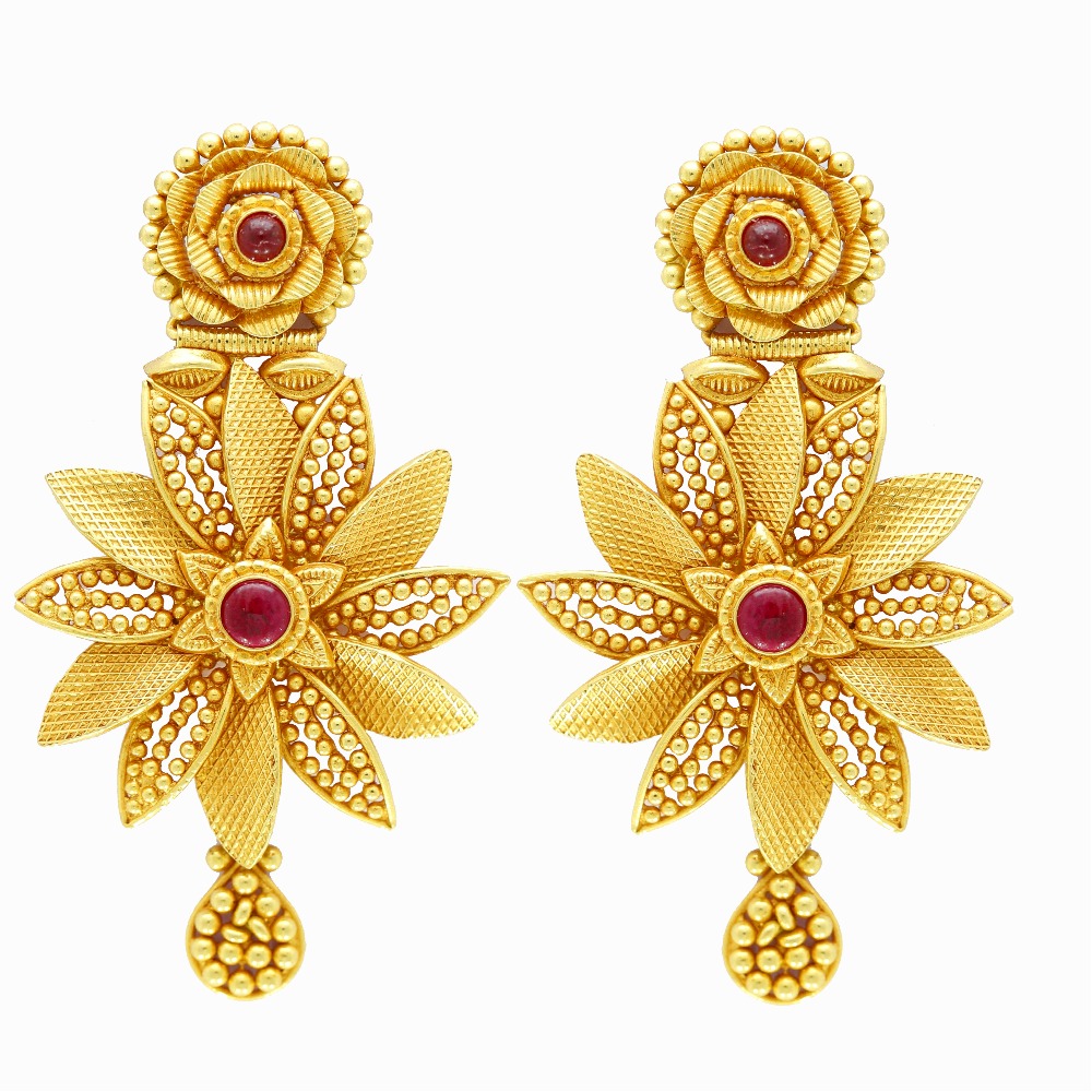 Traditional 22carat flower pattern gold jhumka