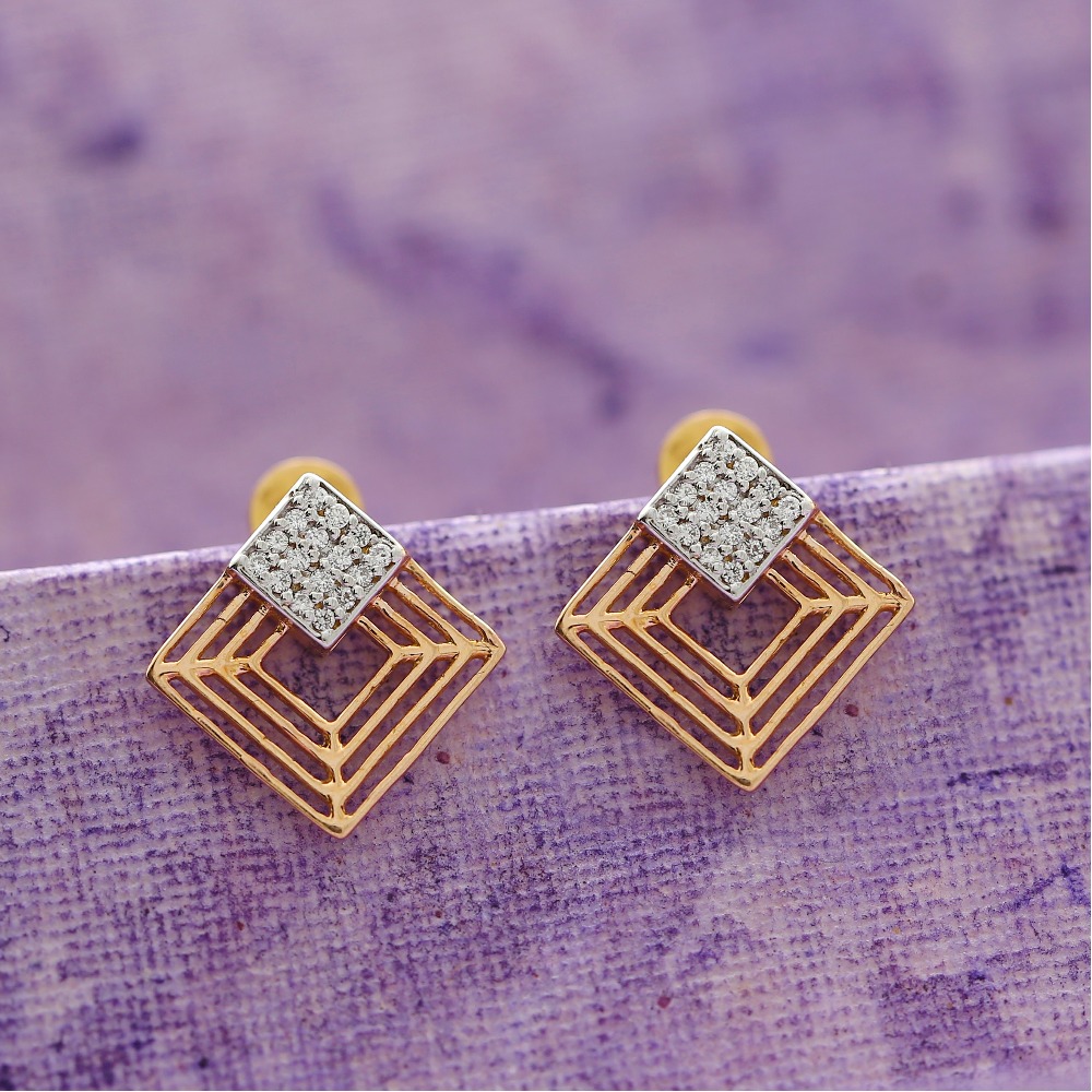 Timeless square design 18kt rose gold diamond earrings