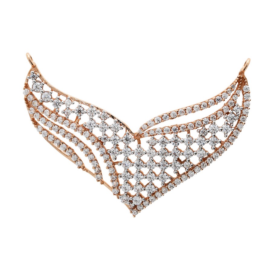Latticed patterned rose gold mangalsutra pendant