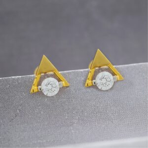 Dual triangular gold earring studs