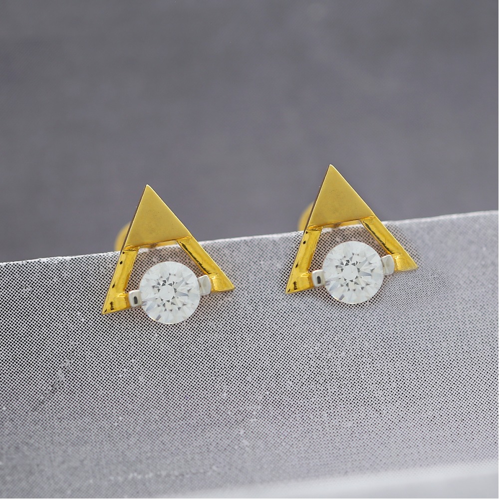 Dual triangular gold earring studs