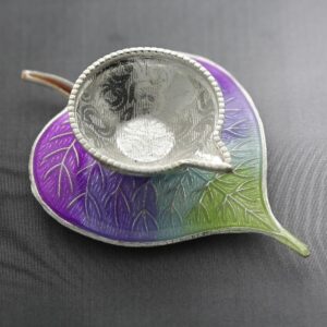 Peepal Design Silver Oil Lamp