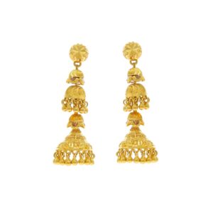 Elongated 3 layered 22kt gold jhumkas