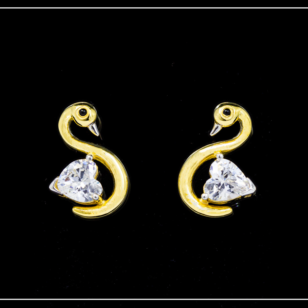 18K Yellow Gold Heart Duck Hallmarked Earrings