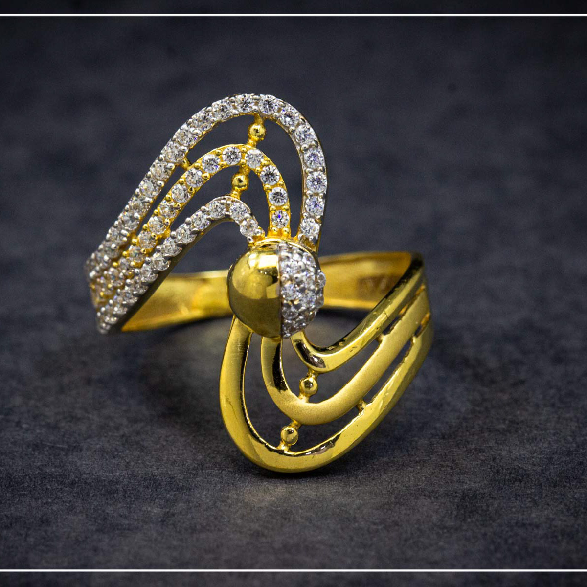 22K Yellow Gold Wave CZ Hallmarked Ring