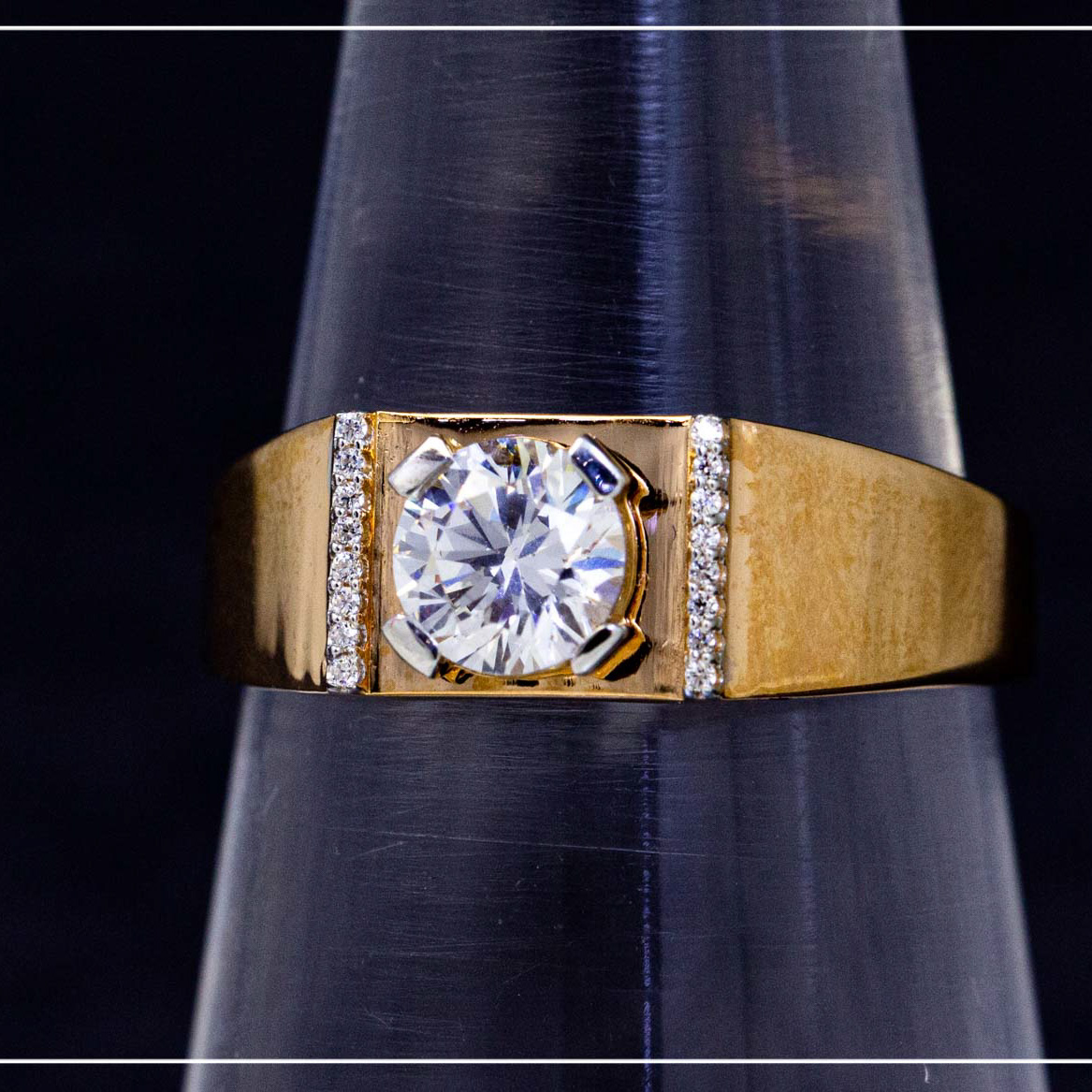 22K Yellow Gold Solitaire CZ Hallmarked Gents Ring