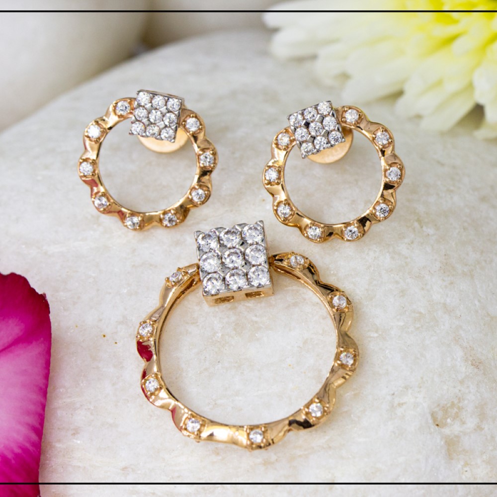 18K Rosegold Ring Hallmarked Pendant Set