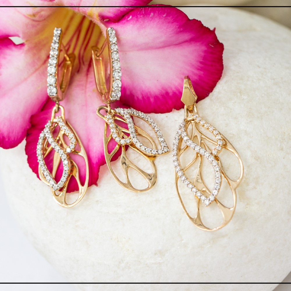18K Rosegold Double Layer Leaf Hallmarked Pendant Set