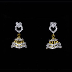 18K Yellow Gold fancy CZ Hallmarked Jhumki Earrings