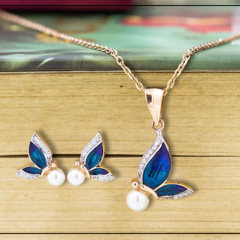 18K RoseGold Butterfly Pearl Hallmarked Chain Set