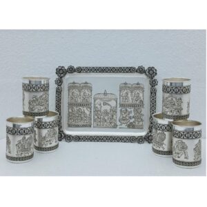 925 Pure Silver Antique Design Glasses And Tray Set