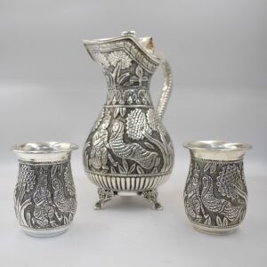Pure Silver Stylish Jug And Glasses Set In Antique