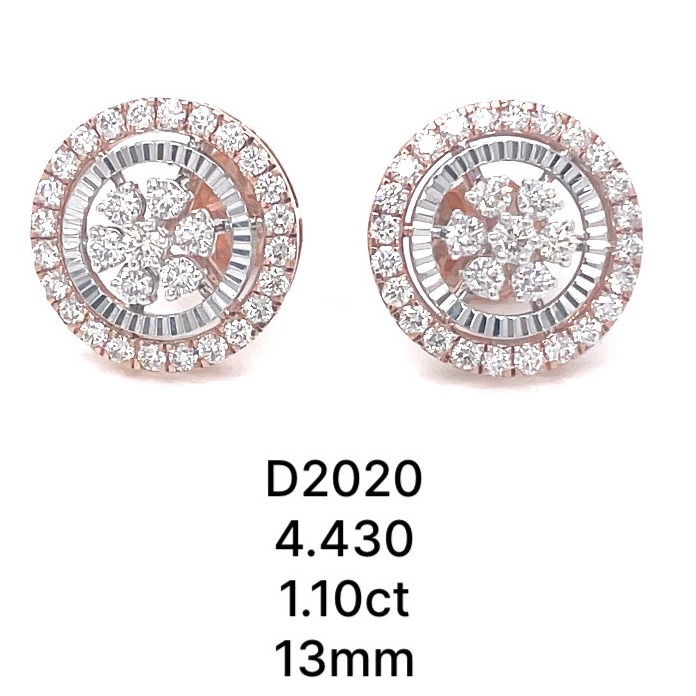 14kt rose gold & natural diamond studded ear studs .