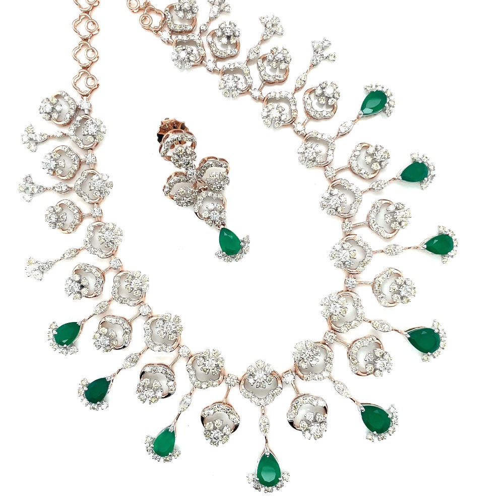 14k rose gold and diamond studded necklace set