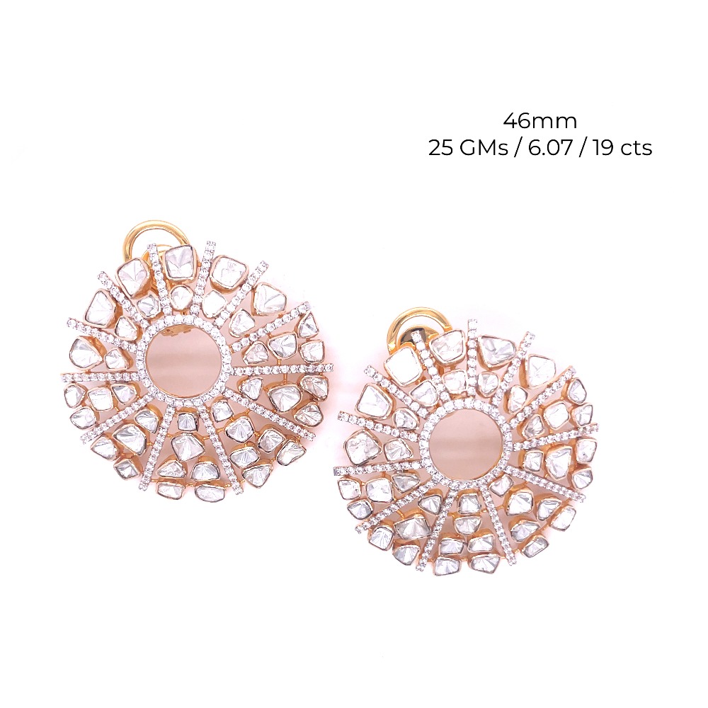 Uncut Moissanite Diamond Polki Earrings 14kt Solid Gold