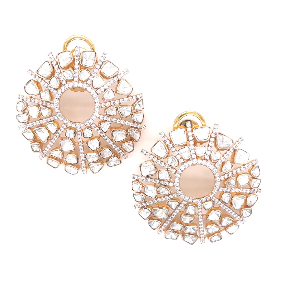 Uncut Moissanite Diamond Polki Earrings 14kt Solid Gold