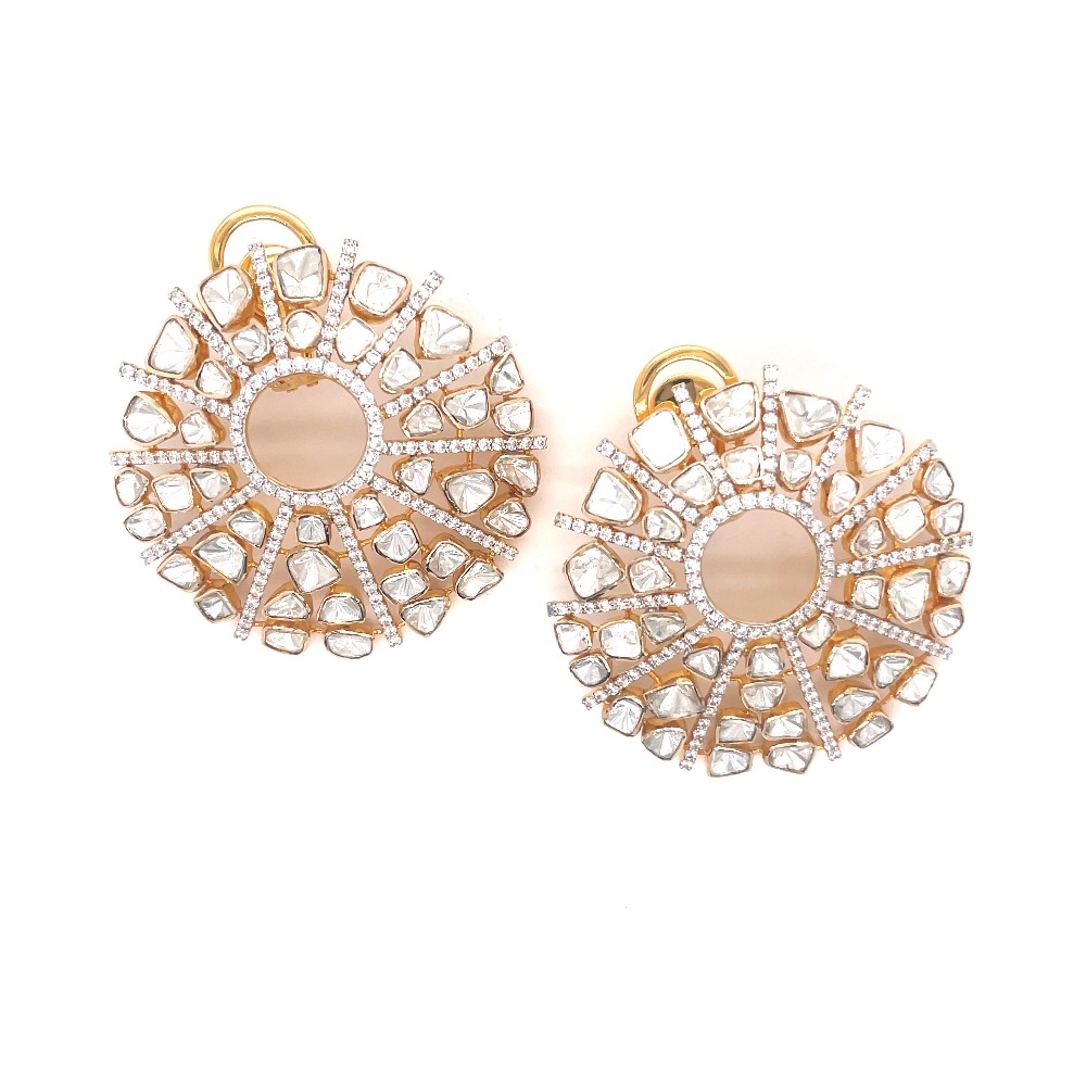 Uncut Moissanite Diamond Polki Earrings 14kt Solid Gold