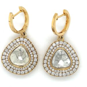 18k Polki Diamond Dangle Earrings ,Handmade Jewellery .