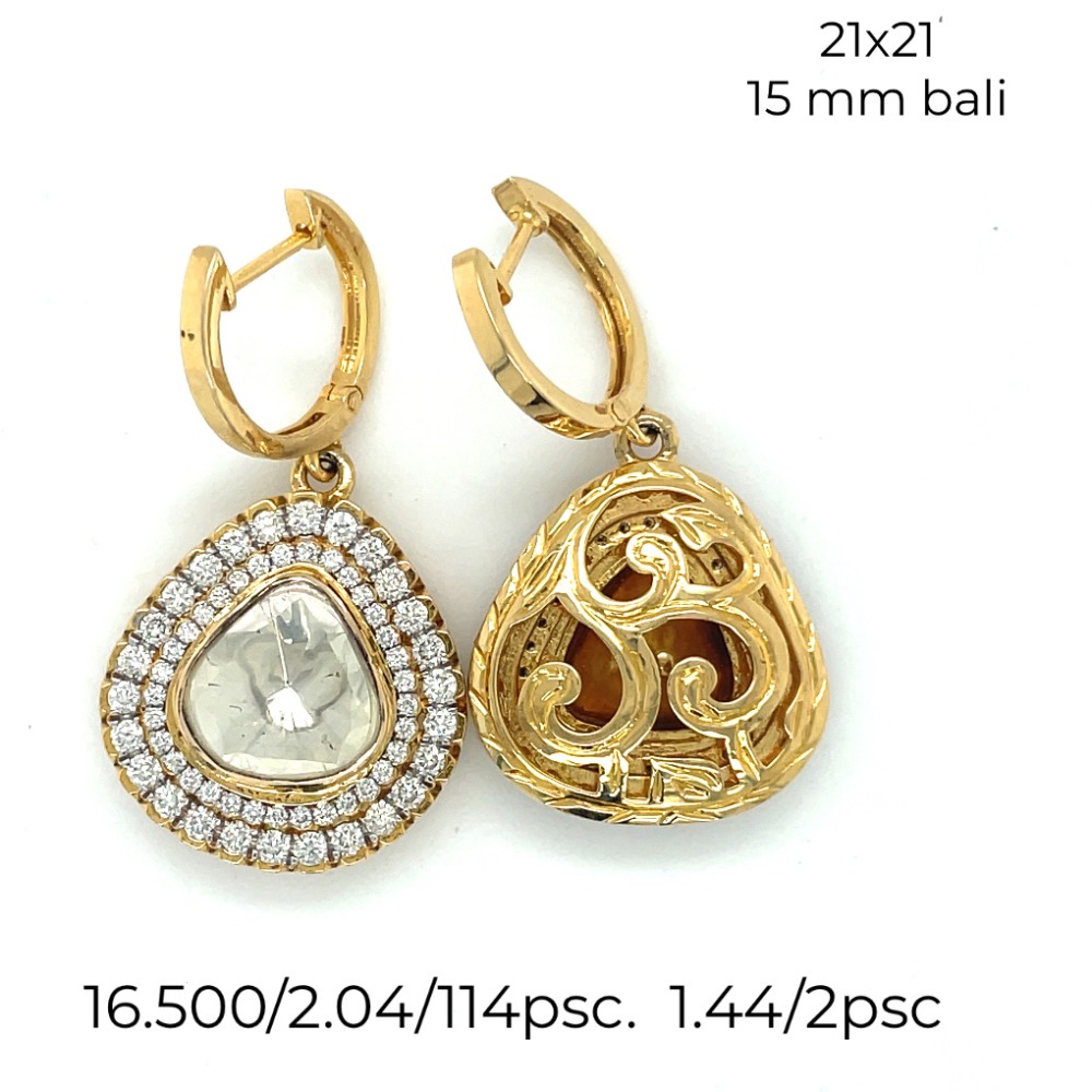 18k Polki Diamond Dangle Earrings ,Handmade Jewellery  .