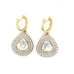 18k Polki Diamond Dangle Earrings ,Handmade Jewellery .