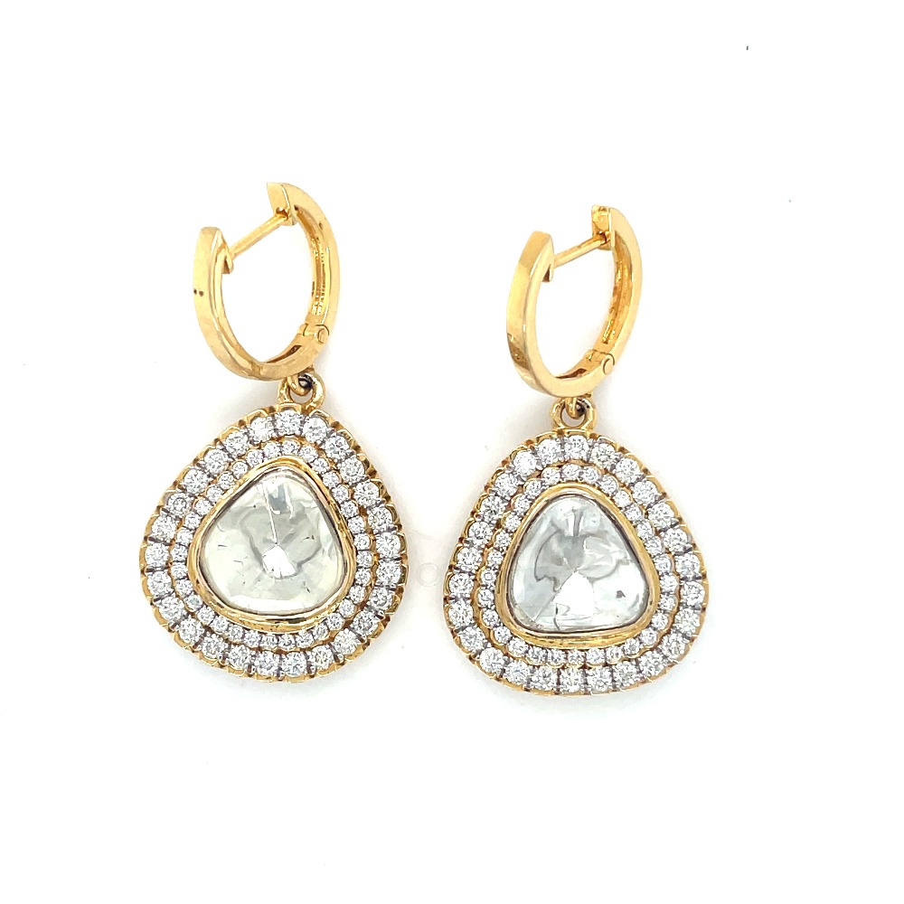 18k Polki Diamond Dangle Earrings ,Handmade Jewellery  .