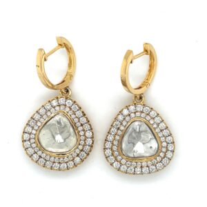 18k Polki Diamond Dangle Earrings ,Handmade Jewellery .