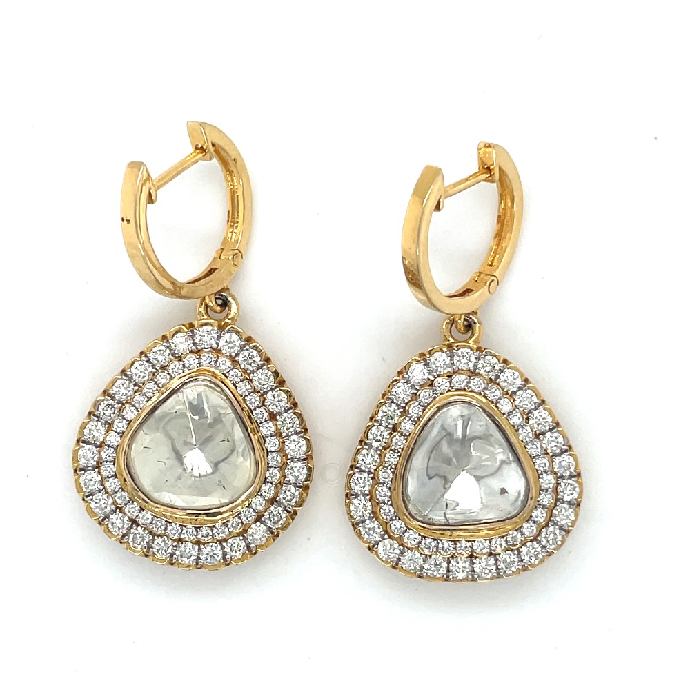 18k Polki Diamond Dangle Earrings ,Handmade Jewellery  .
