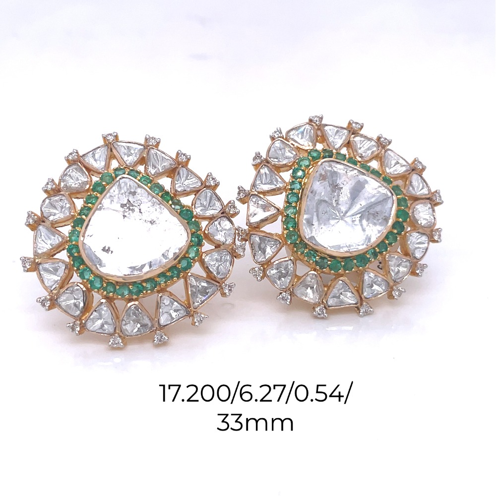 UNCUT DIAMOND POLKI STUDS . INDIAN WEDDING EARRINGS - Image 3