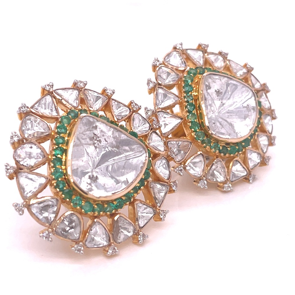 UNCUT DIAMOND POLKI STUDS . INDIAN WEDDING EARRINGS - Image 2