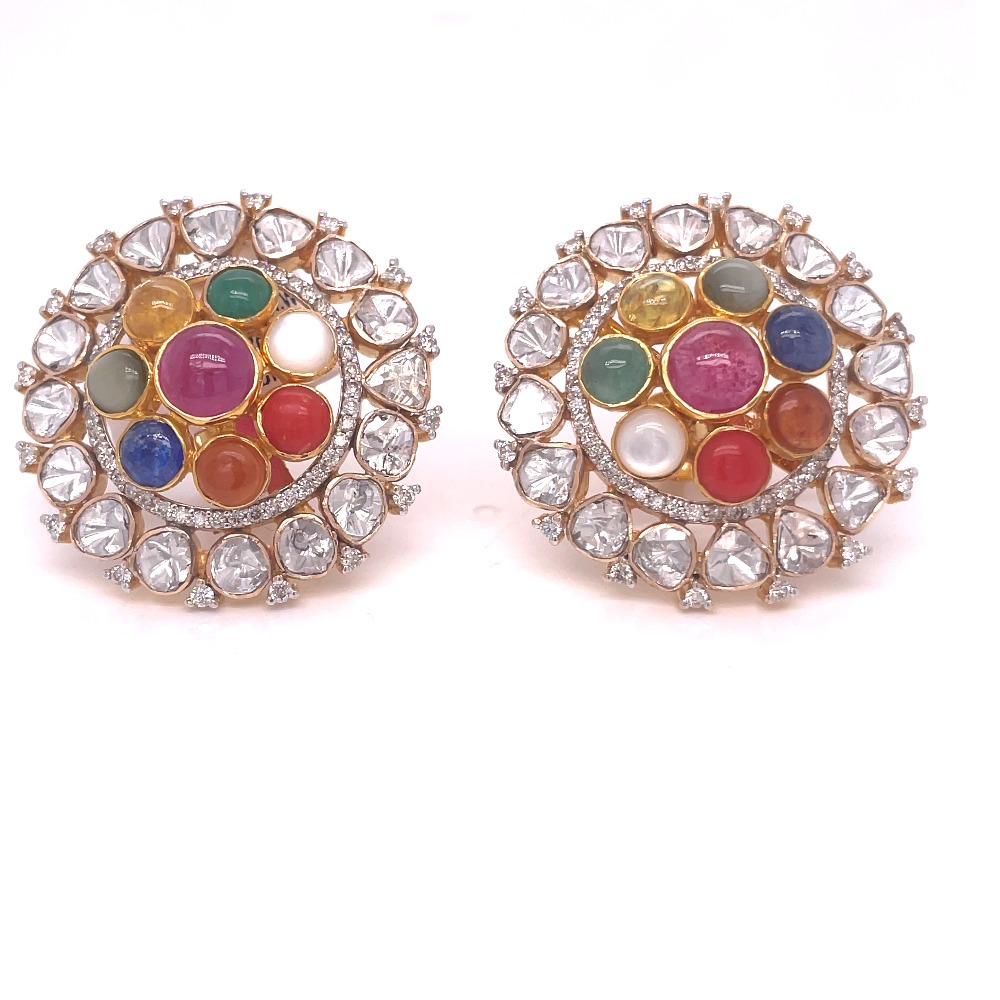 14KT POLKI DIAMOND EARRINGS INDIAN WEDDING STUDS