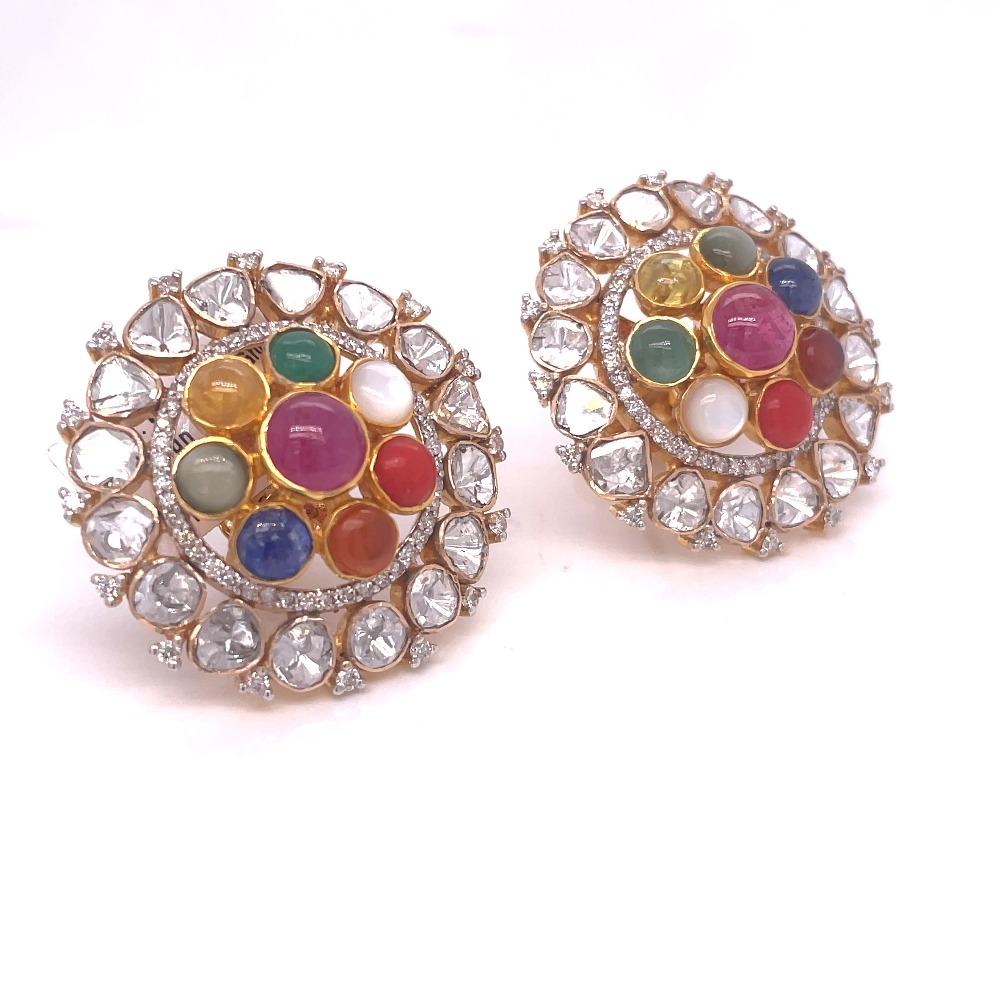 14KT POLKI DIAMOND EARRINGS INDIAN WEDDING STUDS