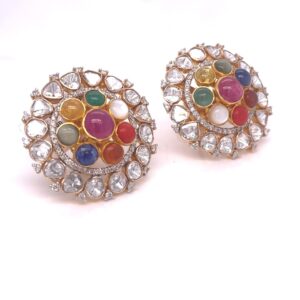 14KT POLKI DIAMOND EARRINGS INDIAN WEDDING STUDS